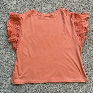 LOFT Orange Short Sleeve Lace Top ( NWOT)